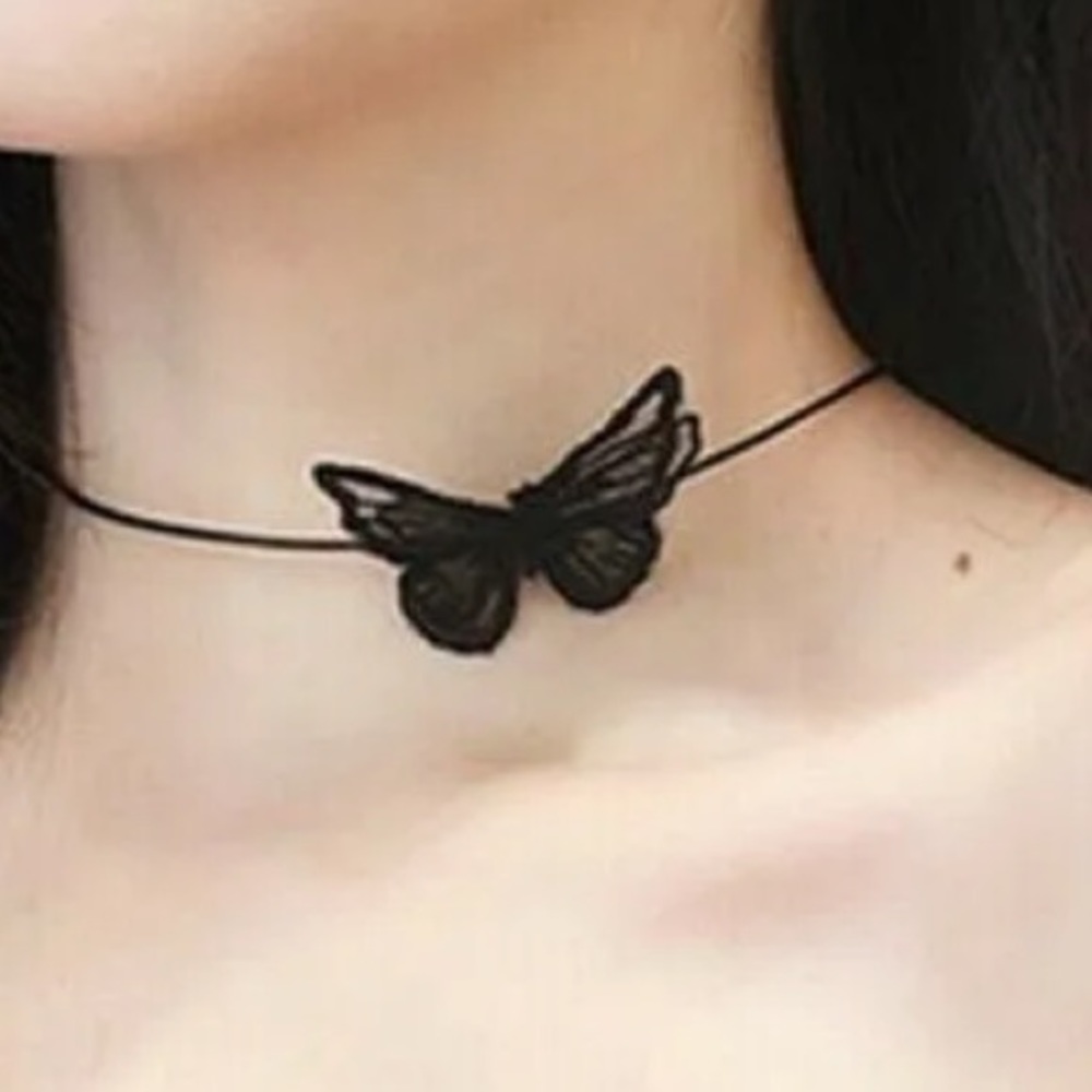 Black Butterfly boho body harness jewelry choker necklace lace y2k 90’s gothic